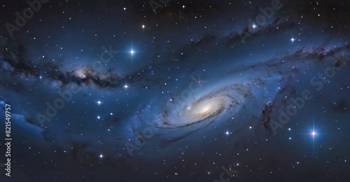 Azure Reverie: Central Spiral Galaxy Lost in Blue Nebular Dream 