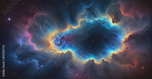 Nebula's Whisper: Central Spiral Galaxy Amidst Azure Whirls 