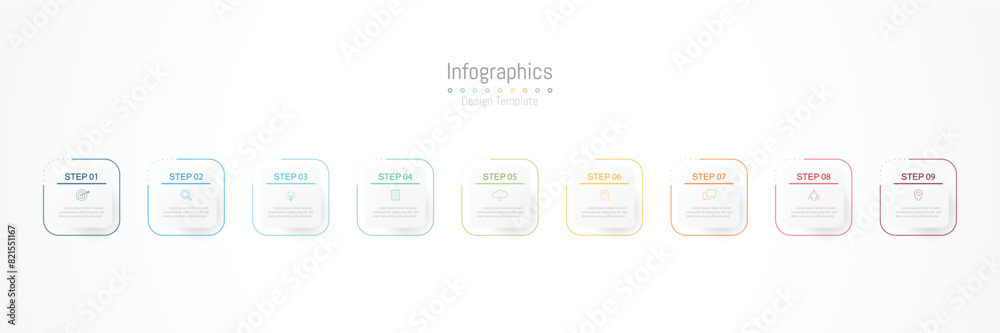 Obraz premium Infographic 9 options design elements for your business data. Vector Illustration.