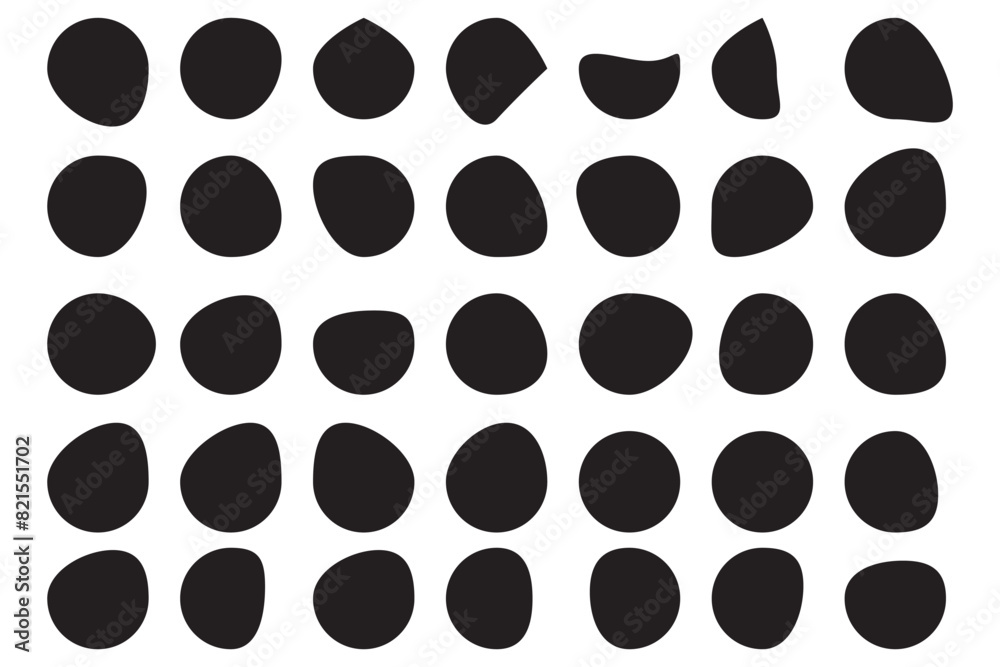 Random blob circles silhouette icon set. An arrangement of black organic shapes. Isolated on a white background.	
