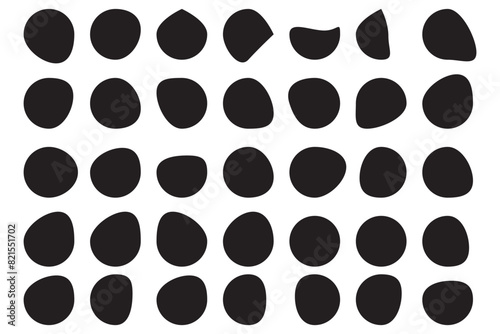 Random blob circles silhouette icon set. An arrangement of black organic shapes. Isolated on a white background.	
