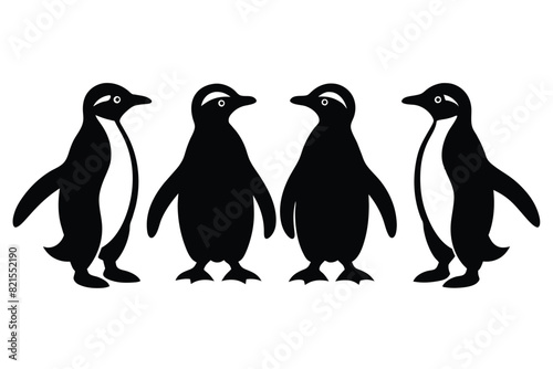 Set of Black African Penguin Silhouette Vector on a white background