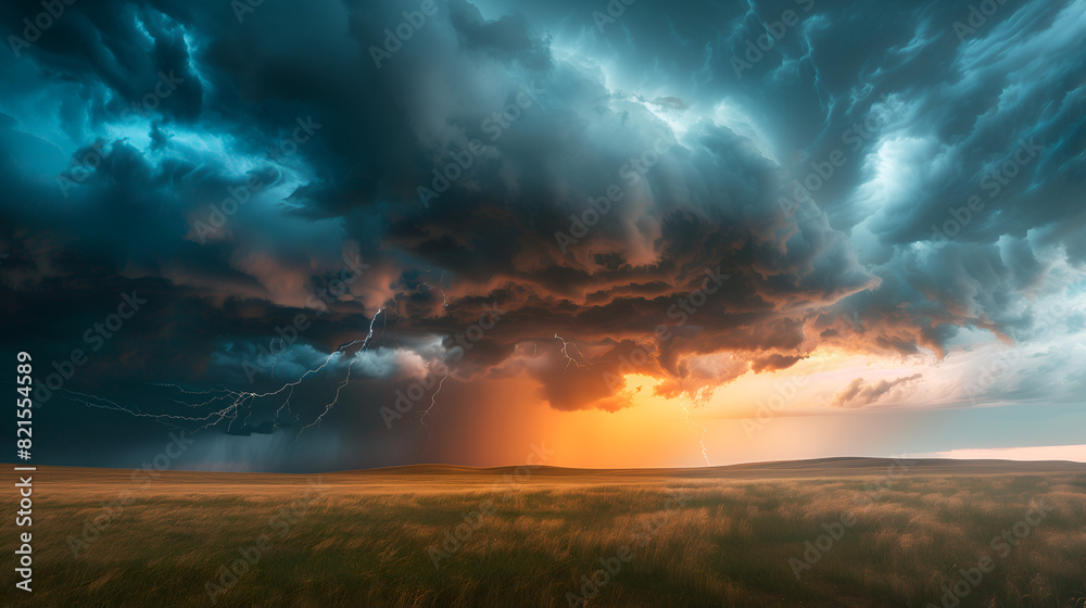 Fototapeta premium a dramatic thunderstorm over the plains