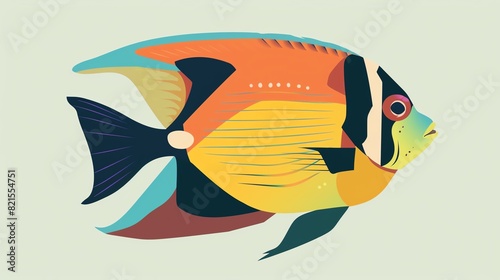 fish flat design side view aquatic theme cartoon drawing Complementary Color Scheme photo