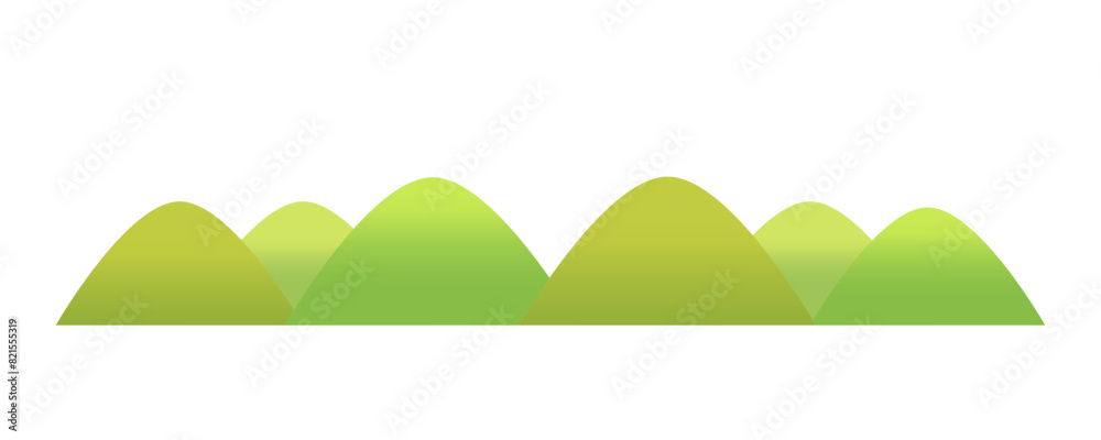 Obraz premium シンプルな新緑の山々の風景イラスト 白い背景に分離されたフラットなベクター素材