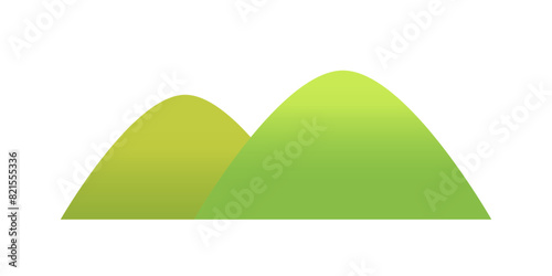 シンプルな新緑の山々の風景イラスト　白い背景に分離されたフラットなベクター素材