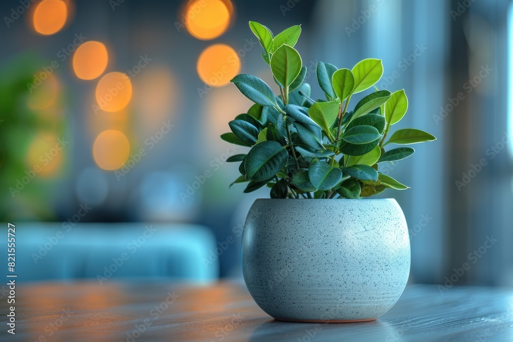A small pot placed on the table in the living room of the house A small pot placed on the table in the living room of the house