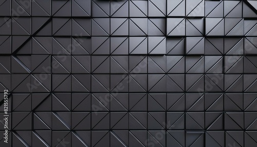 Triangular Tiles arranged to create a Black wall. Polished, Futuristic Background formed from 3D blocks. 3D Render