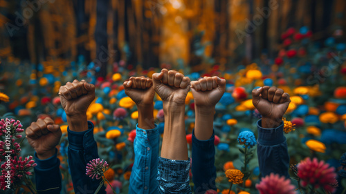 Autumn joy: Woman and child enjoy a rainy day in the park surrounded by yellow leaves, sculptures, and nature's beauty
