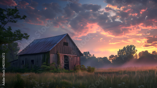 a serene countryside barn at sunset © AhmadSoleh