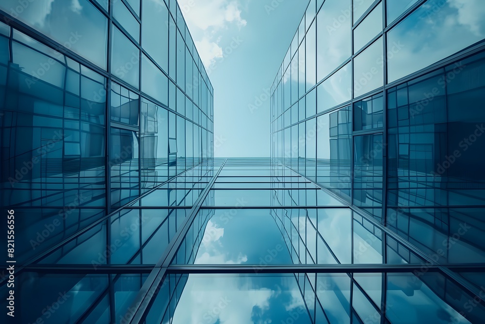Obraz premium Architectural Geometry and Transparent Glass Facade in Modern Urban Landscape