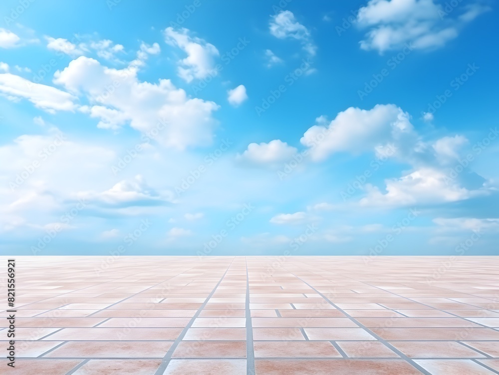 Expansive Brick-Paved Pathway Against Bright Blue Sky with Wispy Clouds Expansive Brick-Paved Pathway Against Bright Blue Sky with Wispy Clouds