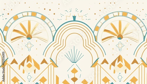 abstract art deco luxury pattern, golden vintage artistic background with geometric shapes, archs and swirls. Linear retro ornament, gatsby card.