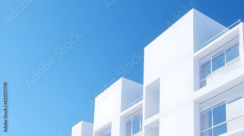 Sleek Minimalist Architectural Facade Against Bright Blue Sky © yelosole