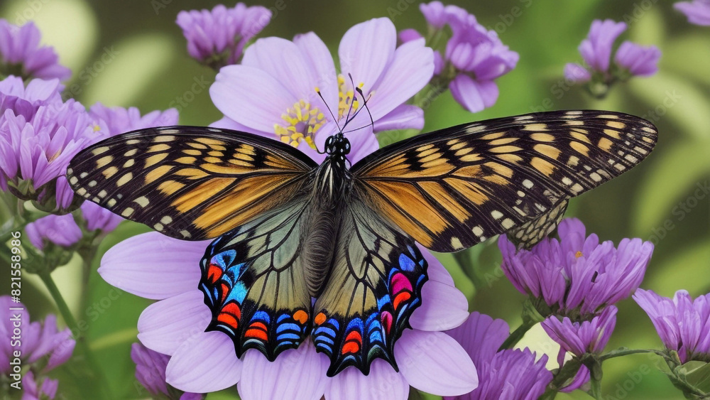 there is a butterfly that is sitting on some flowers there is a butterfly that is sitting on some flowers