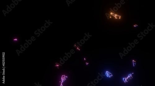 3d render, red blue yellow purple light background, metaverse, 3d-background-abstract, connection between lines and surfaces
