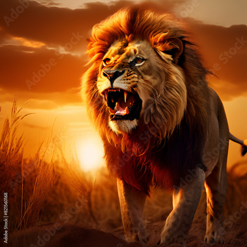 lion in the sunset
