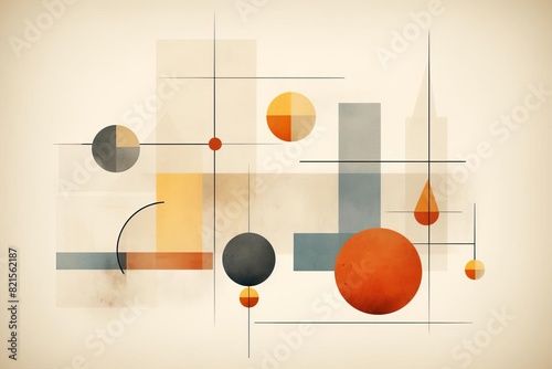Retro geometric shapes with muted colors, Illustration, Vintage style
