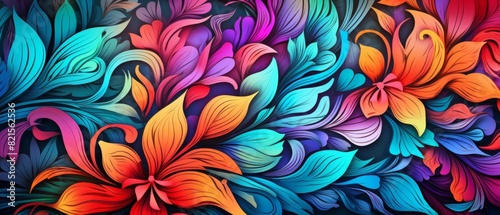 Vibrant abstract floral design with vivid colors and intricate patterns, perfect for backgrounds and artistic projects.
