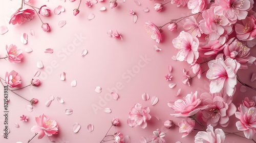 Vibrant, Pink Cherry Blossom Bouquet in Focus against a Light Pink Background.