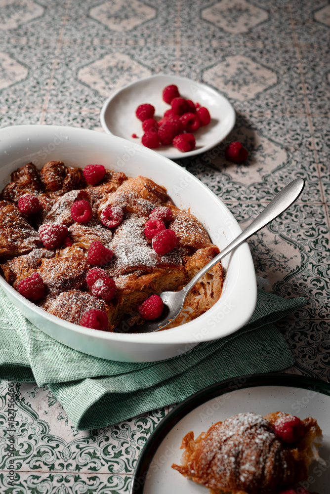 caramel croissant pudding with fresh raspberries caramel croissant pudding with fresh raspberries