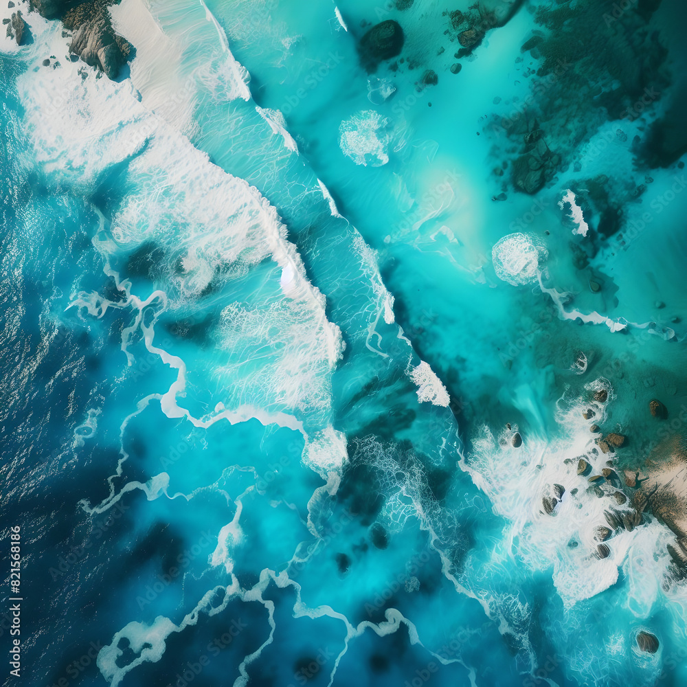 Blue-turquoise background of sea water. View from above.