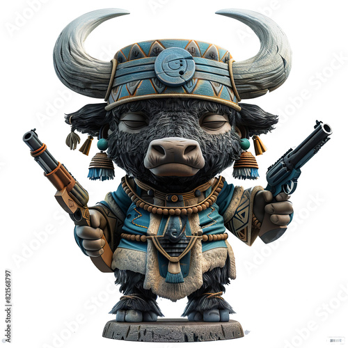 Soldier Ox Buffalo with gun cartoon. Army Ox Buffalo Soldier cartoon illustration. photo