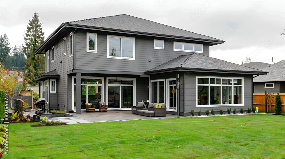 Luxury house exterior with brick and siding trim,traditional craftsman house with a modern twist, featuring sleek and clean exterior design details,3d rendering of cute cozy white and black modern 

