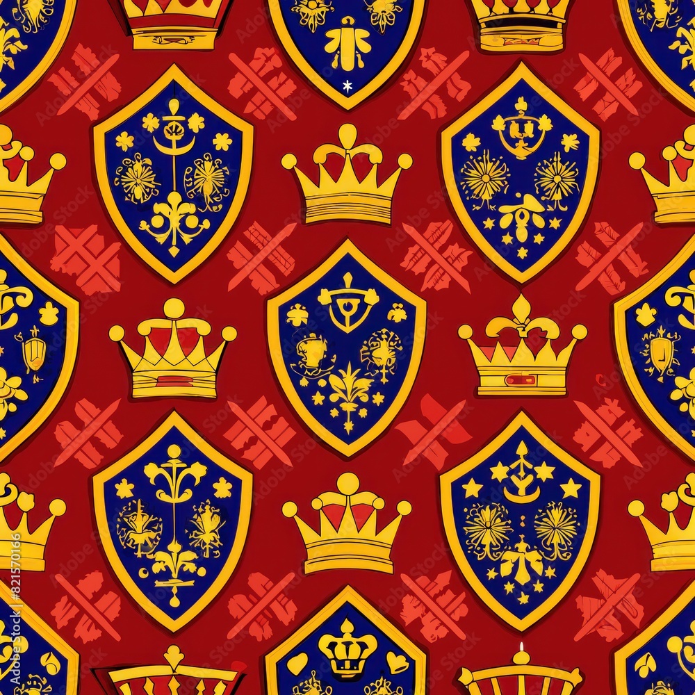 Seamless pattern of royal insignias and coat of arms motifs, adding a touch of regal authority and prestige to your gift wrap, Generative AI Seamless pattern of royal insignias and coat of arms motifs, adding a touch of regal authority and prestige to your gift wrap, Generative AI