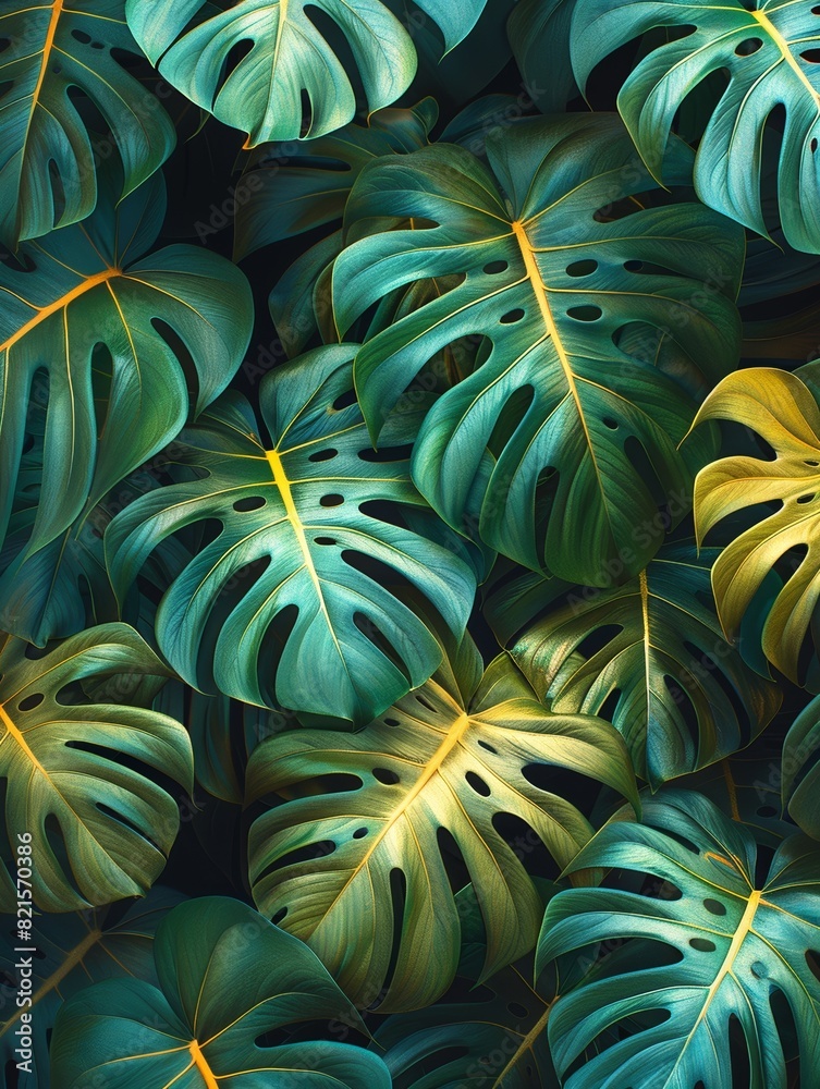 Jungle greenery with mainly monstera leaves. 