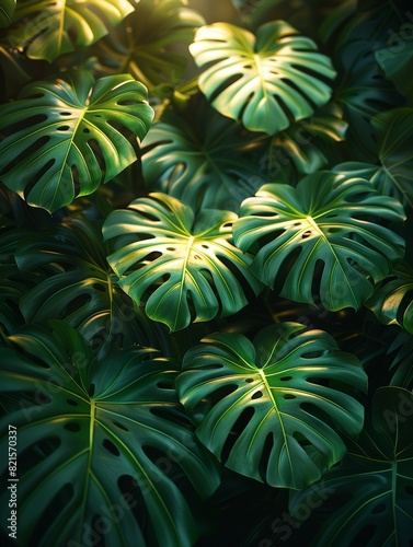 Jungle greenery with mainly monstera leaves. 