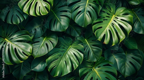 Jungle greenery with mainly monstera leaves. 