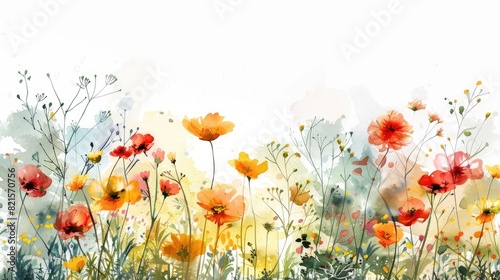 Vibrant Watercolor Wildflowers in Spring Field with Soft Background © kvladimirv