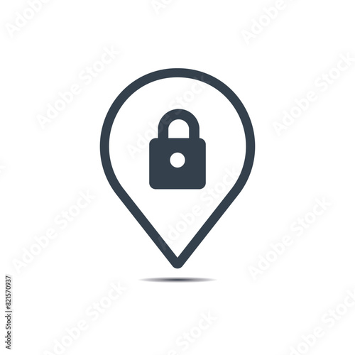 Icon of a secure location with a lock symbol, for real estate business projects or app.