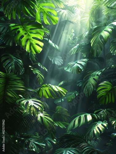 Jungle greenery with mainly monstera leaves. 