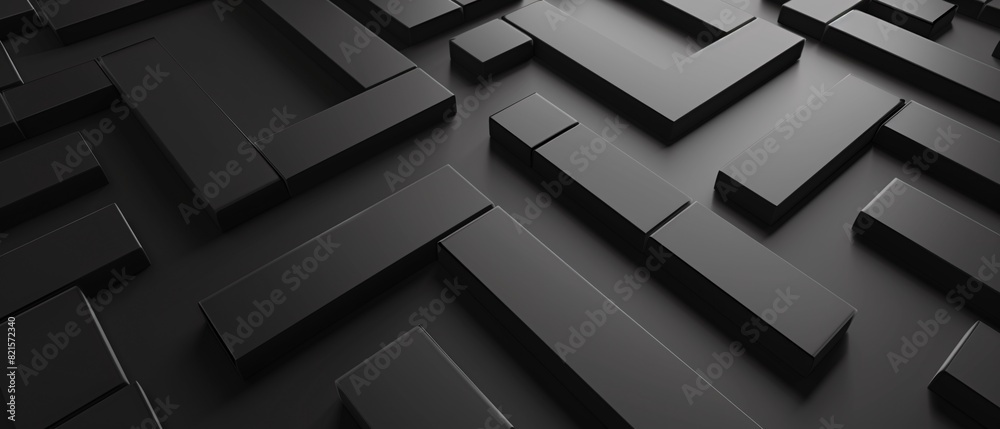 Abstract black 3d square blocks background. Black cubes abstract background. Random mosaic shapes. Geometric backdrop. Futuristic interior concept. Square tiles. Business or corporate design element. Abstract black 3d square blocks background. Black cubes abstract background. Random mosaic shapes. Geometric backdrop. Futuristic interior concept. Square tiles. Business or corporate design element.