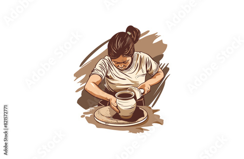 people are making ceramic crafts vector illustration