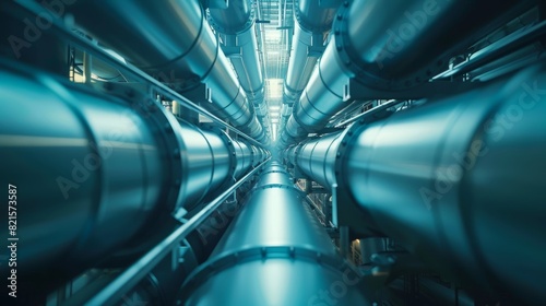 Close-up from beneath a hydrogen tank at a hydrogen storage hub, industrial energy setting, clean and modern infrastructure