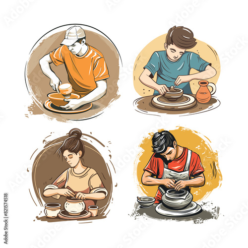 people are making ceramic crafts vector illustration