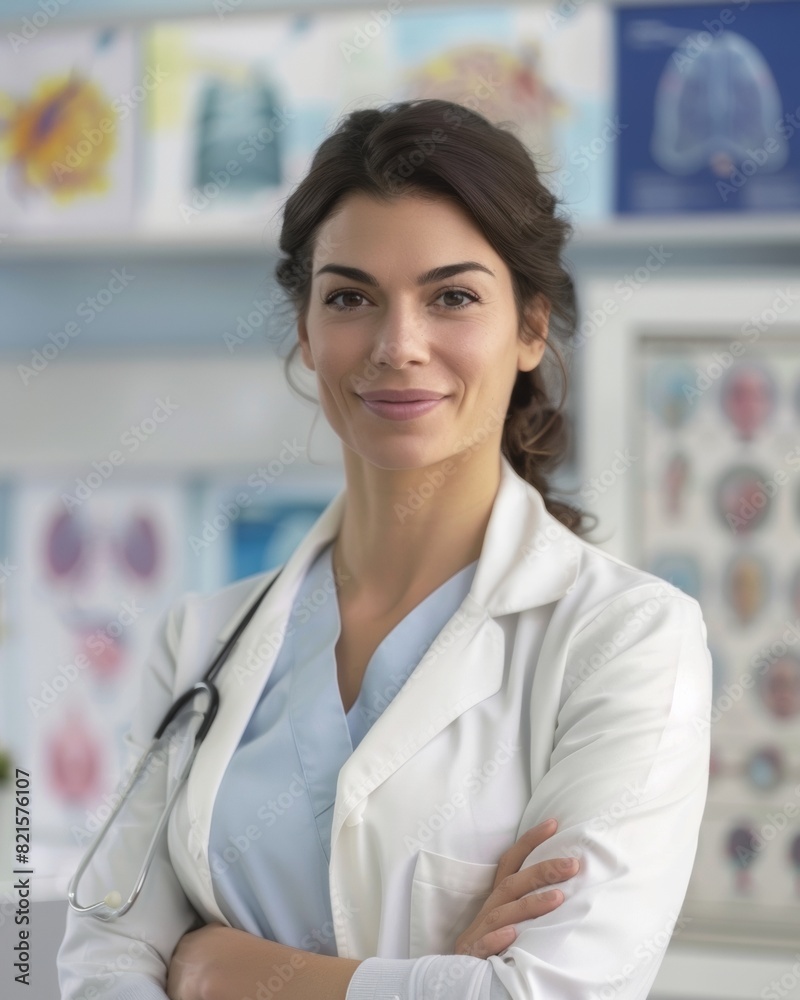 Fototapeta premium World Reproductive Health Day: Female Gynecologist in Her Office, Surrounded by Educational Posters