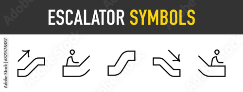 Escalator symbols icons. Escalator Up Arrow, down arrow, person vector icon. Editable stroke.