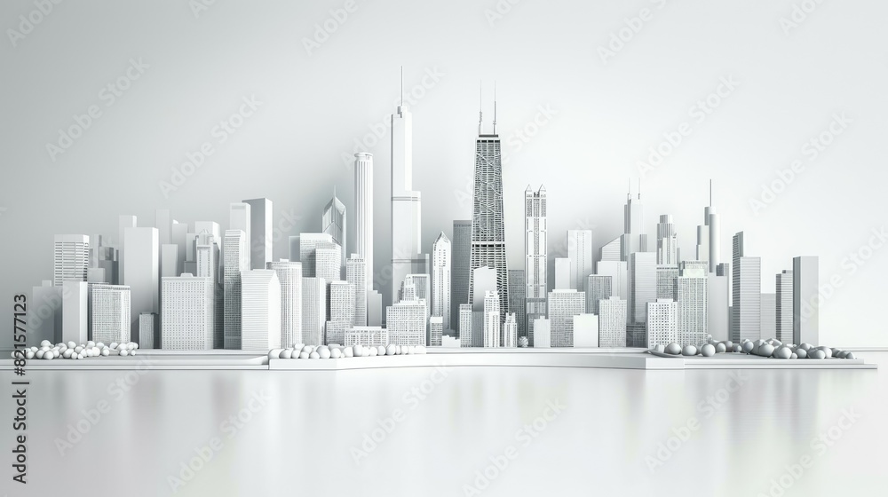 3d illustration of chicago city with white material