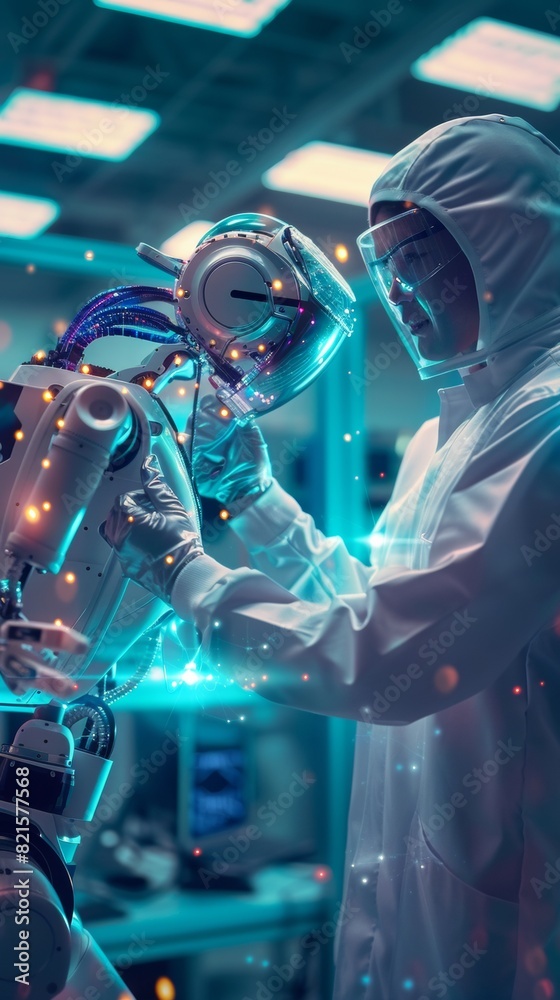 Futuristic Robotics Lab: Diverse Team of Scientists Develop AI Technology in a High-Tech Workspace Futuristic Robotics Lab: Diverse Team of Scientists Develop AI Technology in a High-Tech Workspace