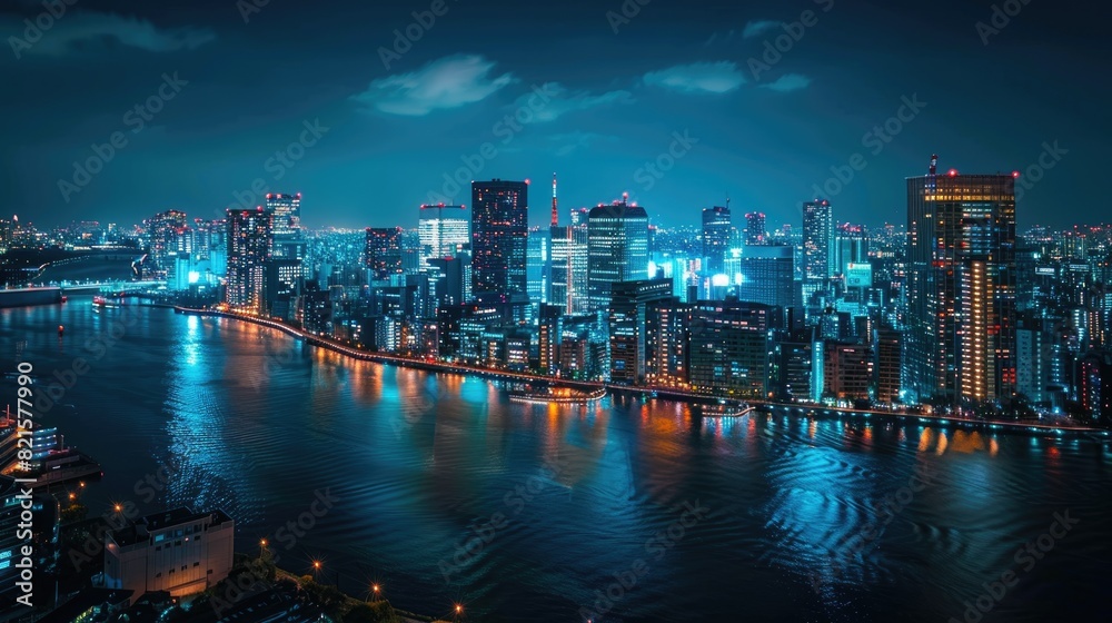 Fototapeta premium A stunning view of a city at night.