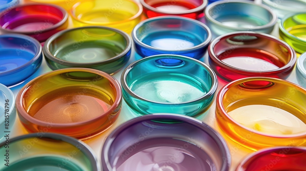 A close-up image of a variety of colorful glass bowls.
