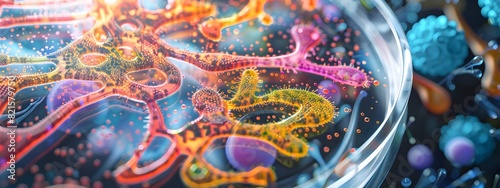 Vibrant Microbial Symphony A Petri Dish Teeming with Colorful Life