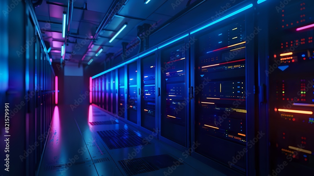 Futuristic Data Center with Neon Lights Futuristic Data Center with Neon Lights