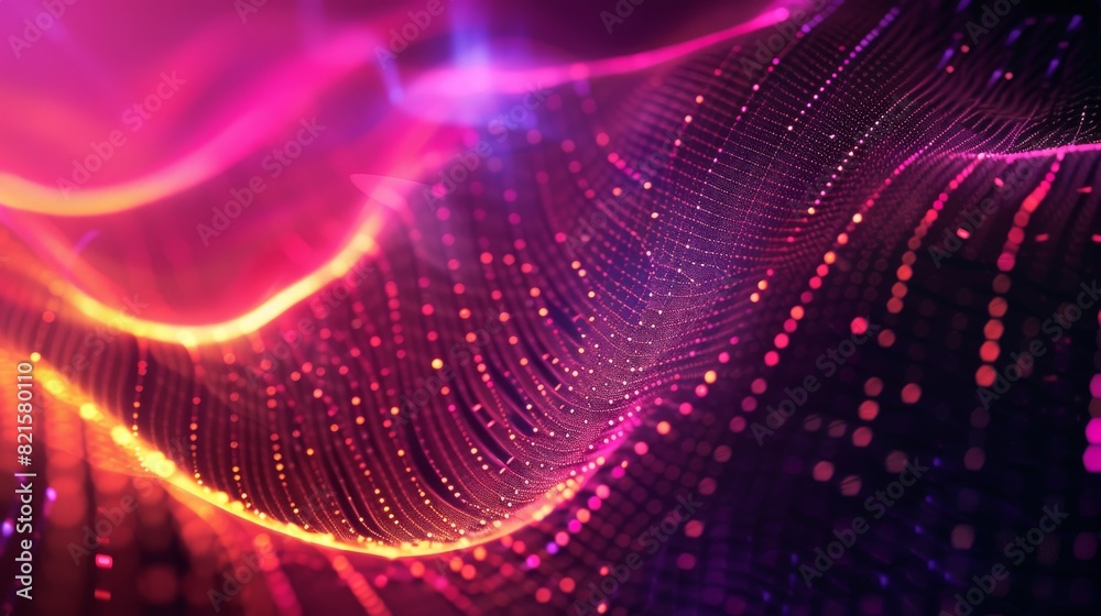 This eye-catching image showcases a dynamic wave of glowing particles flowing in a mesmerizing pattern, highlighted by a stunning interplay of colors This eye-catching image showcases a dynamic wave of glowing particles flowing in a mesmerizing pattern, highlighted by a stunning interplay of colors