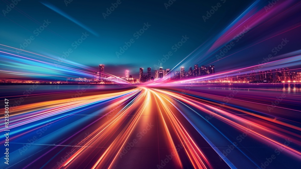 A city skyline is lit up in neon colors generated by AI A city skyline is lit up in neon colors generated by AI