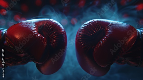 Dramatic close-up of two boxing gloves touching, preparing for a fight, fighting concept with strong visual impact, isolated background © Paul